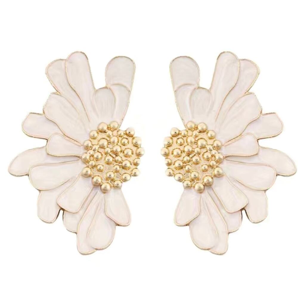 White Enamel Flower Earrings